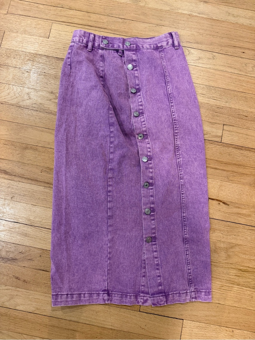 Purple Button-Front Denim Midi Skirt